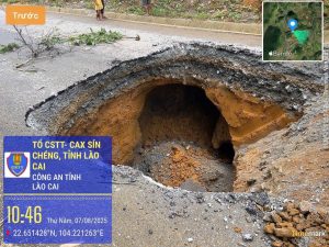Lào Cai: Hố sâu 4 mét bất ngờ xuất hiện giữa đường liên xã