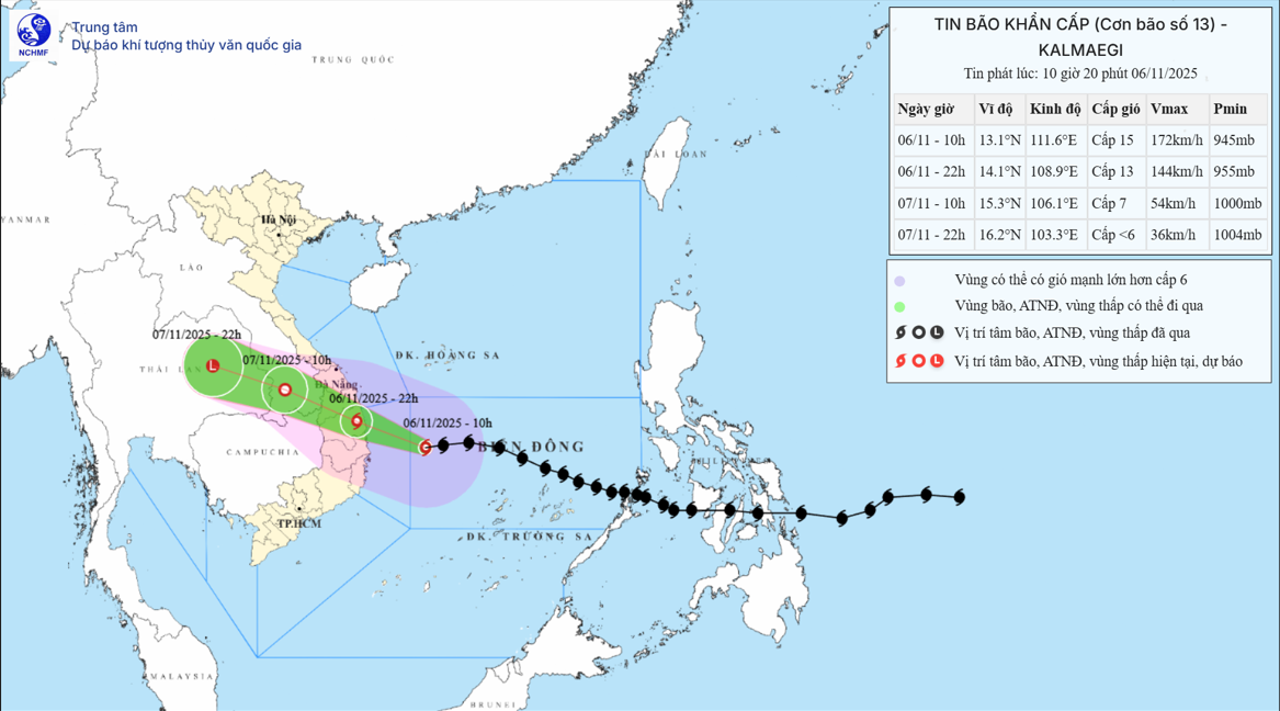 Bão số 13 giật cấp 17, áp sát đất liền Quảng Ngãi – Đắk Lắk: cảnh báo cấp độ rủi ro thiên tai cấp 4
